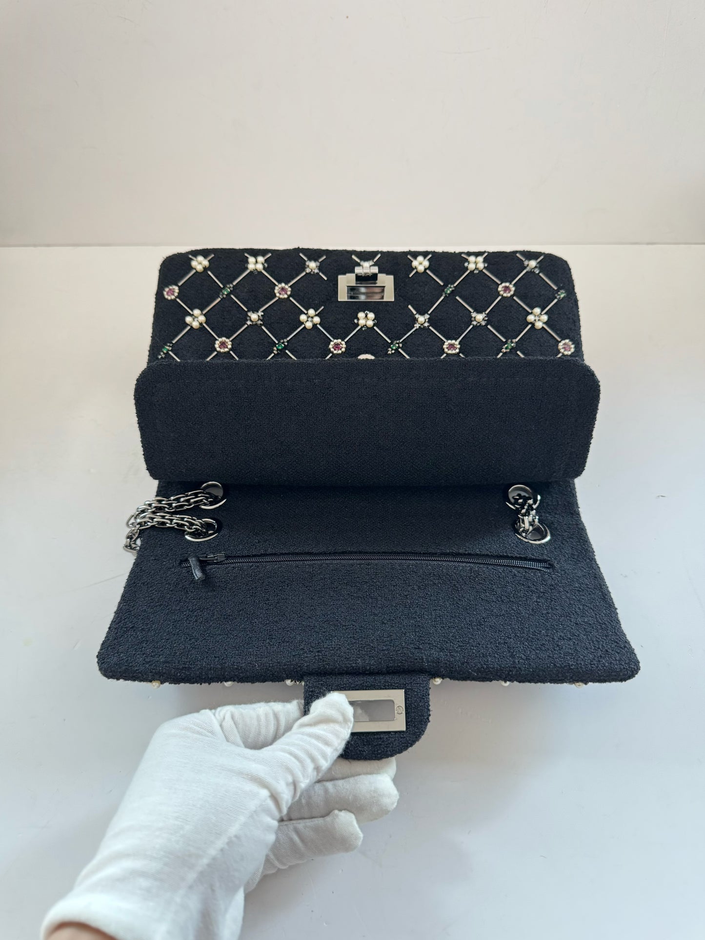 Chanel Black Tweed Embellished 2.55
