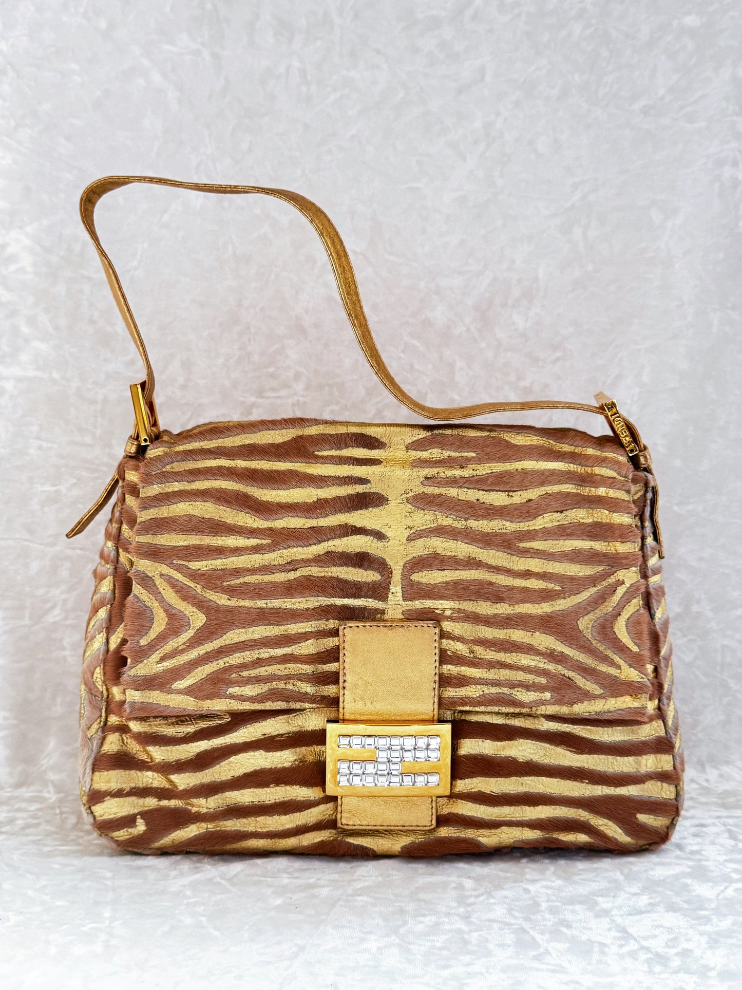 Fendi Pony Hair Zebra Printed Gold Mamma Baguette
