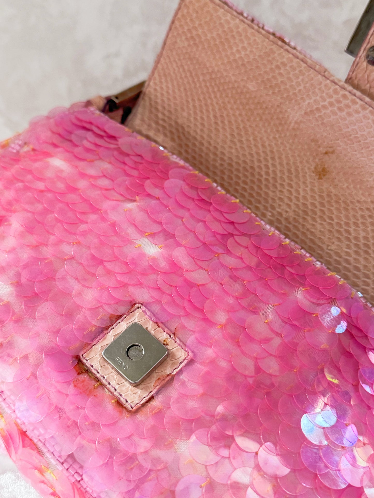 Fendi Pink Mermaid Sequins Baguette