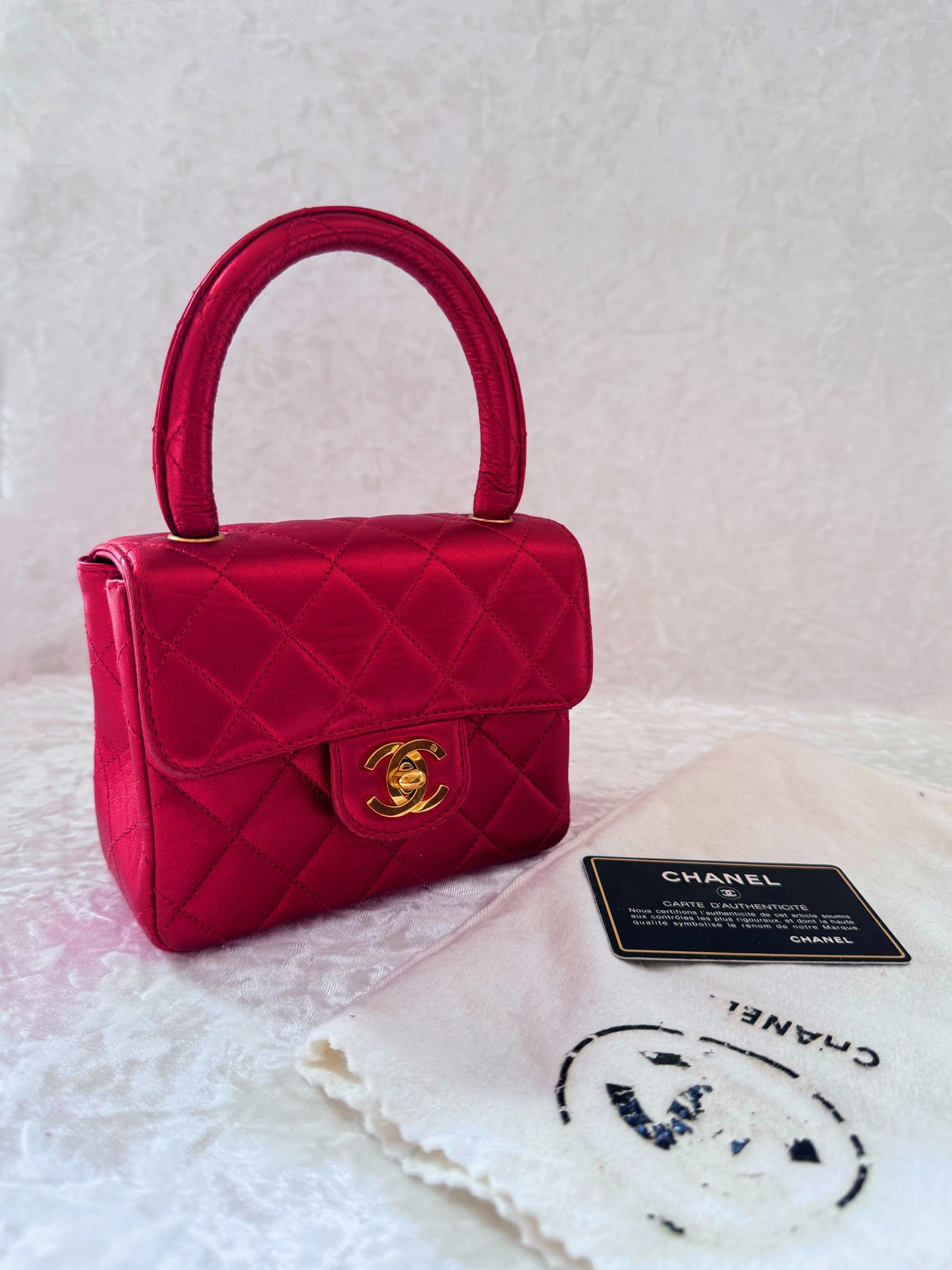 Vintage Chanel 1994 Metallic Red Child Flap