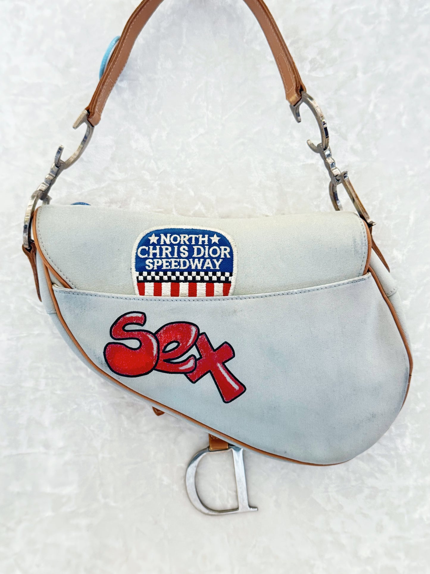 Christian Dior Speedway Baby Blue Denim Saddle Bag
