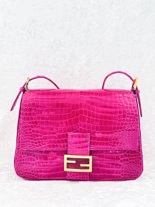 Fendi Pink Alligator Mamma Baguette