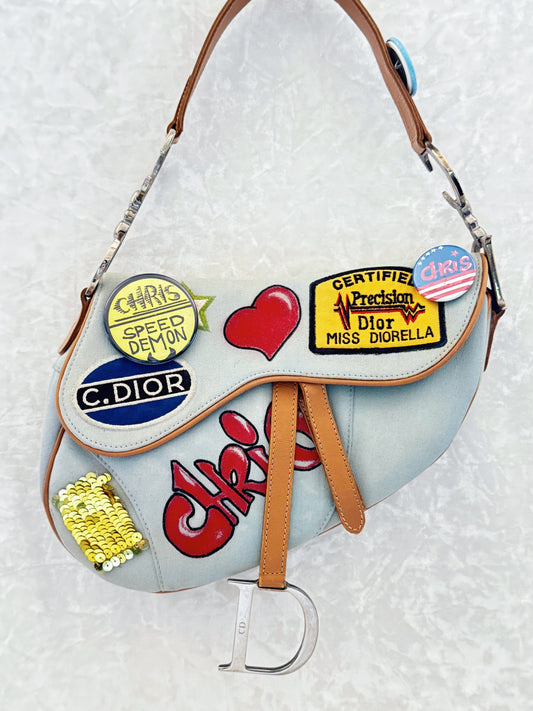Christian Dior Speedway Baby Blue Denim Saddle Bag