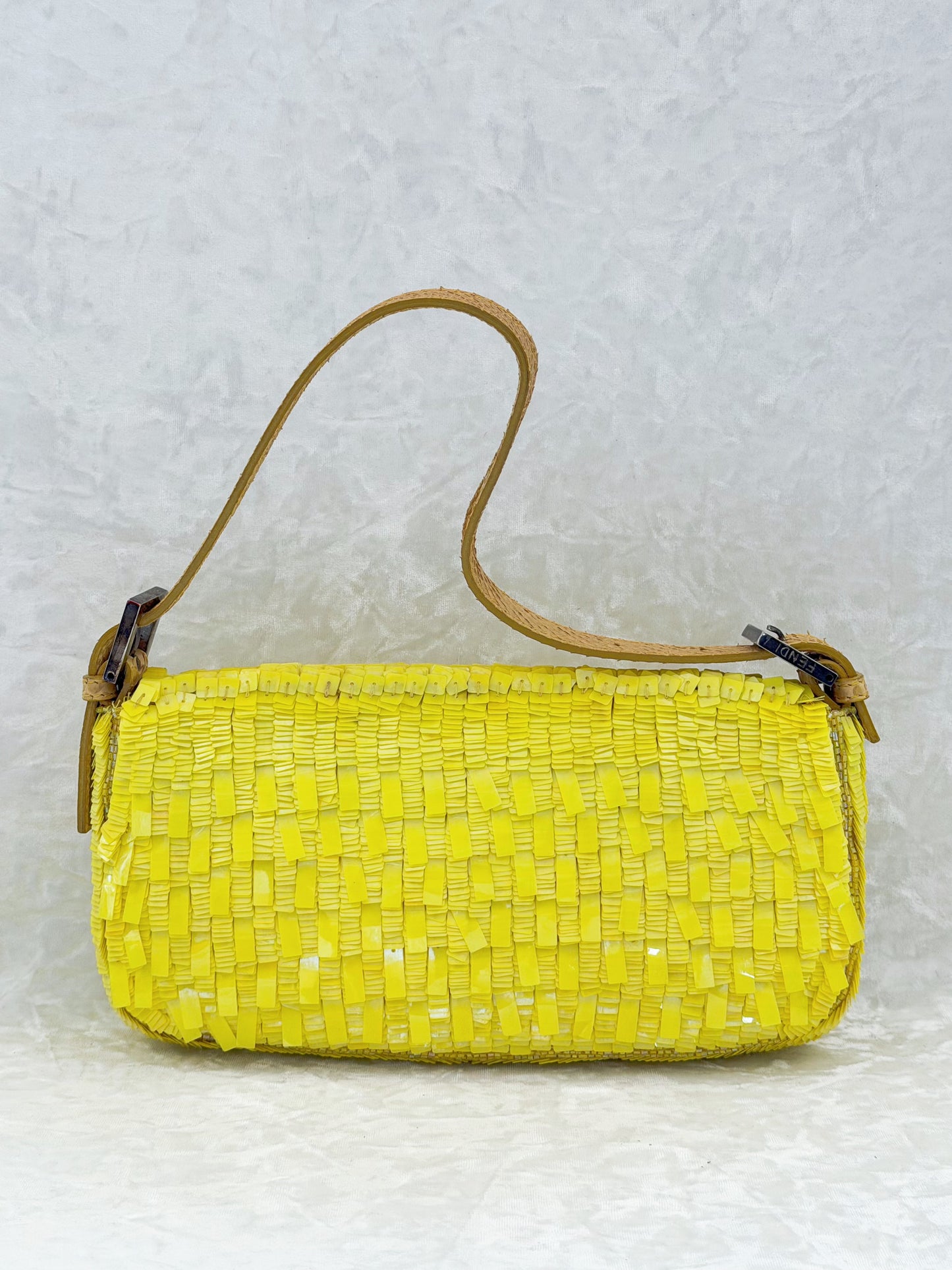 Fendi Lemon Yellow Sequins Baguette