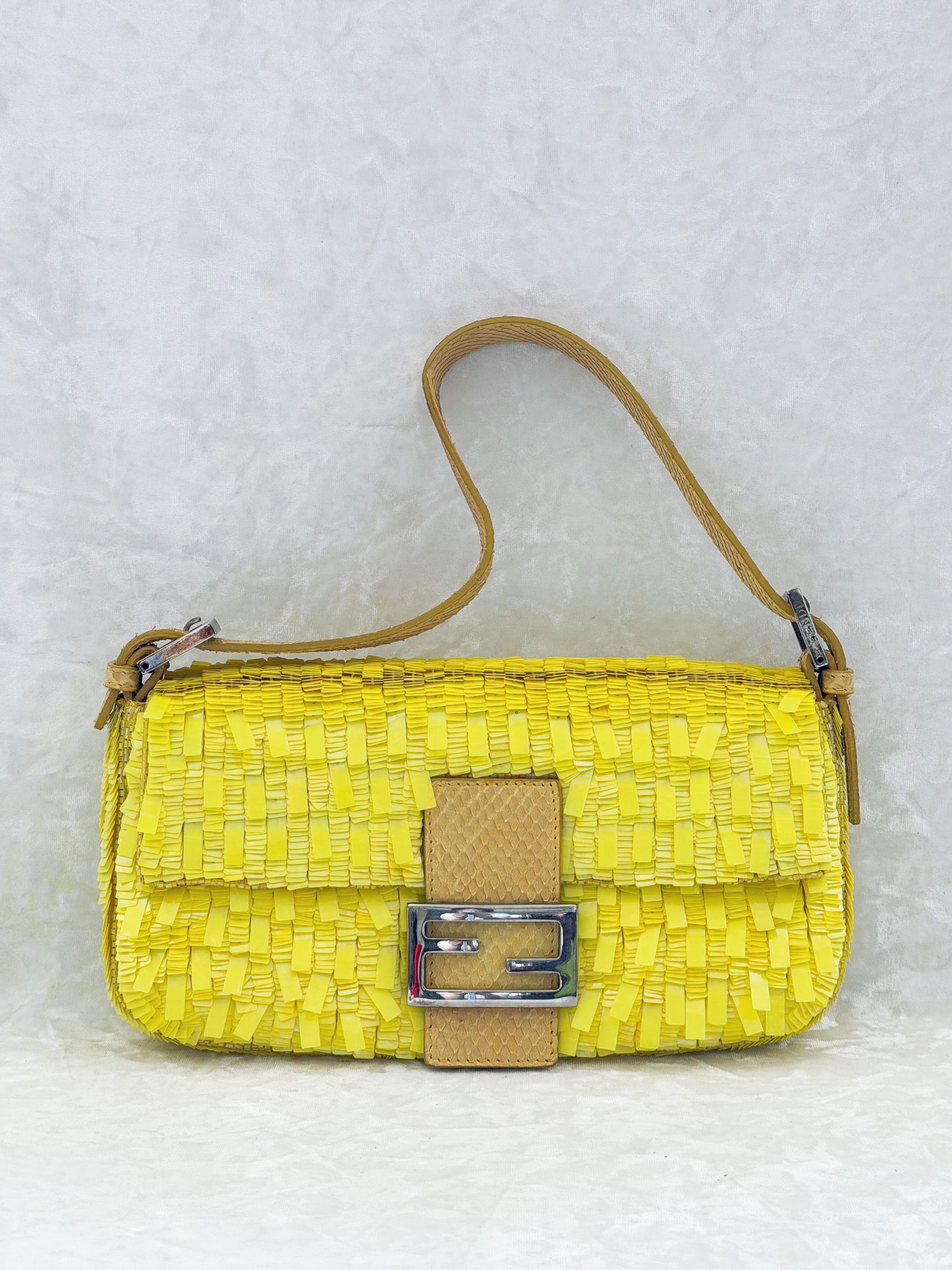 Fendi Lemon Yellow Sequins Baguette