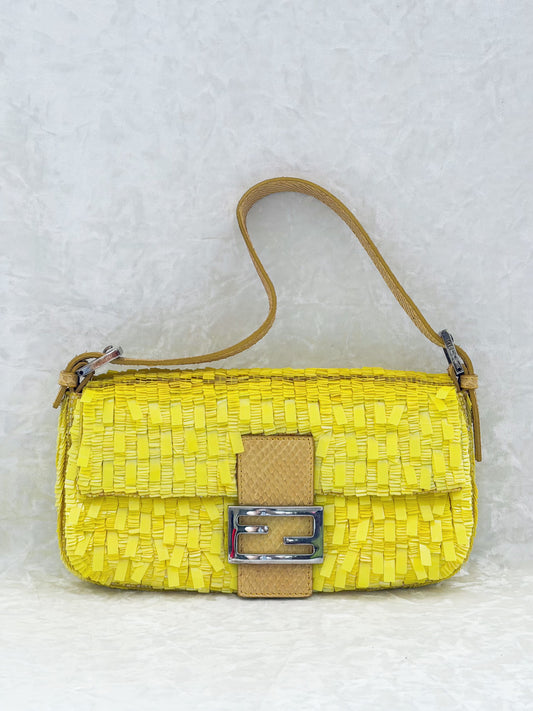 Fendi Lemon Yellow Sequins Baguette